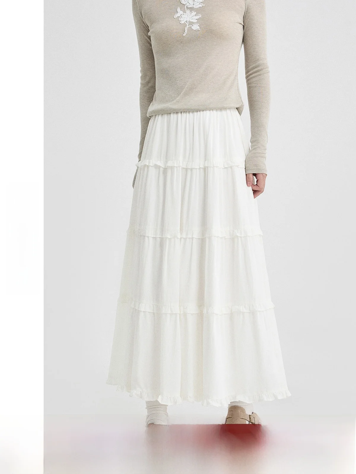 High Waist A-Line Skirt with Ruffle Patchwork for Women Spring 2026 New Arrival Drapey f-length Skirt in White Color
High Waist A-Line Skirt with Ruffle Patchwork for Women Spring 2026 New Arrival Drapey f-length Skirt in White Color