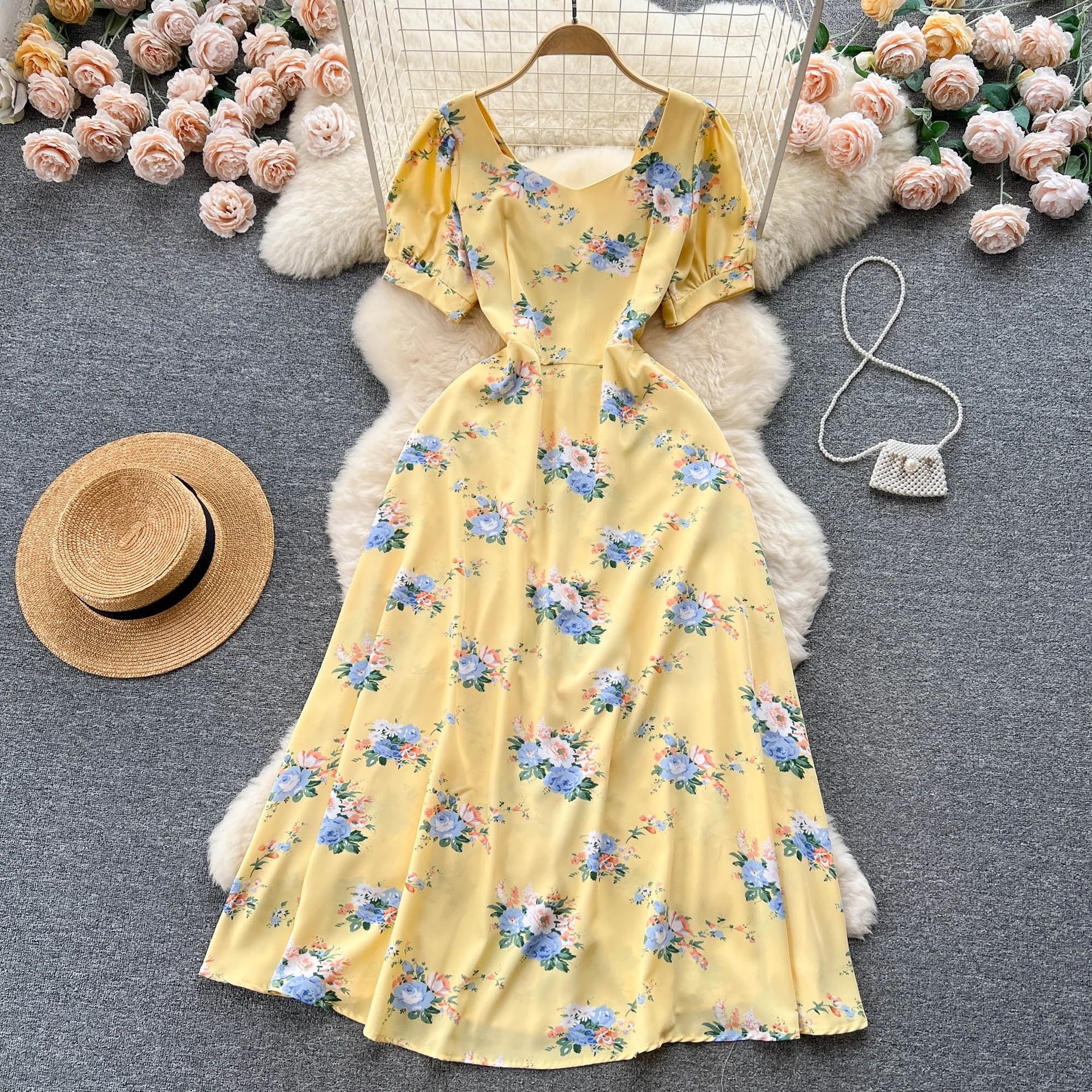 Elegant Floral Print Midi Dress Women's Summer New Style Belted Flared Skirt Polyester Fabric Casual A-Line Dress
Elegant Floral Print Midi Dress Women's Summer New Style Belted Flared Skirt Polyester Fabric Casual A-Line Dress