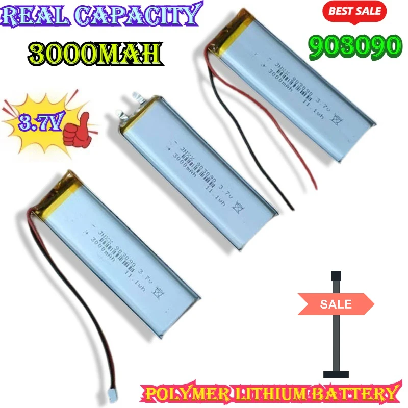 903090 3.7V Polymer Lithium Battery Real Capacity 3000mAh Suitable for Solar Lamp Small Speaker Cervical Spine Heater Massager
903090 3.7V Polymer Lithium Battery Real Capacity 3000mAh Suitable for Solar Lamp Small Speaker Cervical Spine Heater Massager