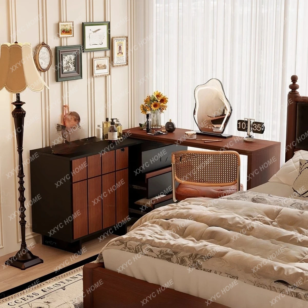 A American Retro Dresser Bedside Table Makeup Table Integrated Retractable
A American Retro Dresser Bedside Table Makeup Table Integrated Retractable