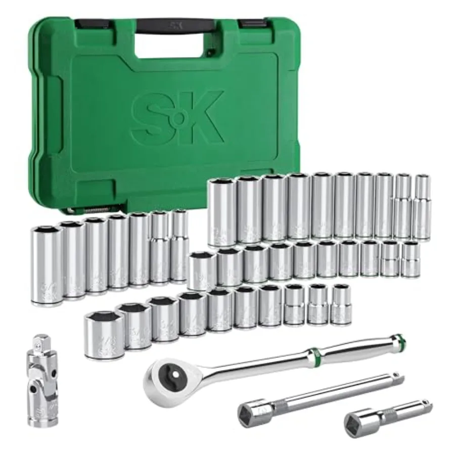 Socket Set with 216-P Quick-Release Ratchet, 41-Piece, SAE and Metric, erKrome Finish, Premium CR-V Construction, with Storage
Socket Set with 216-P Quick-Release Ratchet, 41-Piece, SAE and Metric, erKrome Finish, Premium CR-V Construction, with Storage