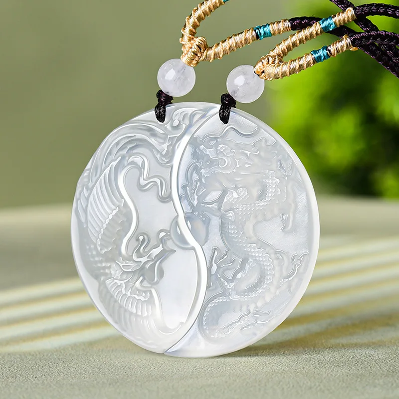 Natural Jade Marrow White Agate Dragon & Phoenix Pendant Pair Hollow Design Ice Seed White Moonlight Couple Jewelry Drop Ship
Natural Jade Marrow White Agate Dragon & Phoenix Pendant Pair Hollow Design Ice Seed White Moonlight Couple Jewelry Drop Ship