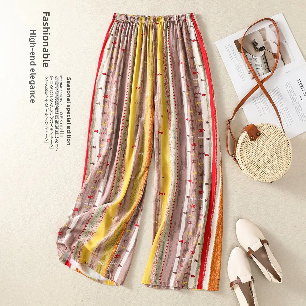 Bohemian Stripe Wide Leg Casual Pants Women's plus Size Straight Cut Trousers Summer New Style Comfortable Loose Fit Trousers
Bohemian Stripe Wide Leg Casual Pants Women's plus Size Straight Cut Trousers Summer New Style Comfortable Loose Fit Trousers