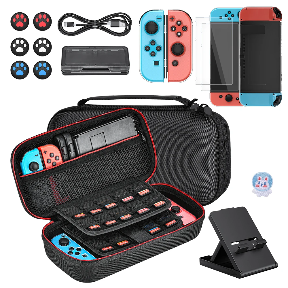 Carrying Case Accessories Kit For NS Switch with Protective Case Cover for Console & J-Con, Screen Protector, Adjustable Stand
Carrying Case Accessories Kit For NS Switch with Protective Case Cover for Console & J-Con, Screen Protector, Adjustable Stand
