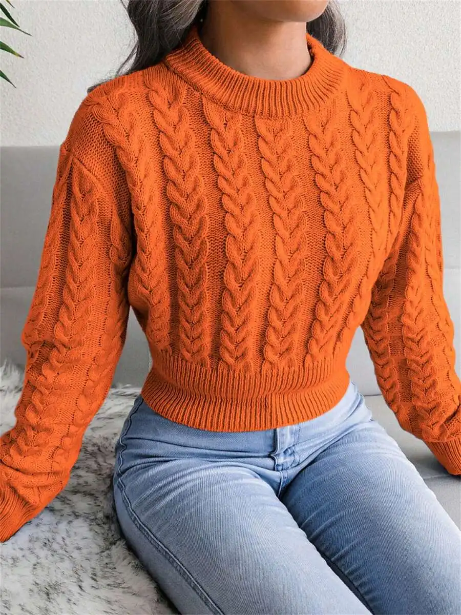Womens Cable Knit Crew Neck Long Sleeve Cropped Sweater Casual Autumn Winter
Womens Cable Knit Crew Neck Long Sleeve Cropped Sweater Casual Autumn Winter