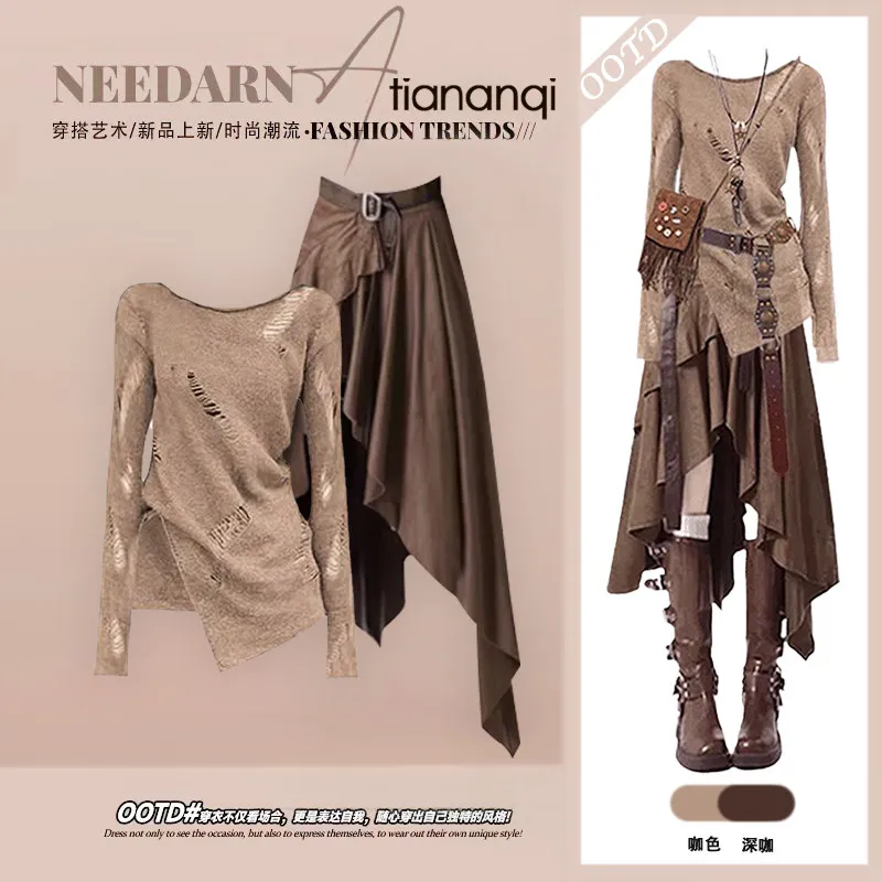 Spring and Summer Irregular Hollow Out Hole Sweater Women's New Design Niche Knit Sweater Top Retro Half Skirt Two-piece Set
Spring and Summer Irregular Hollow Out Hole Sweater Women's New Design Niche Knit Sweater Top Retro Half Skirt Two-piece Set