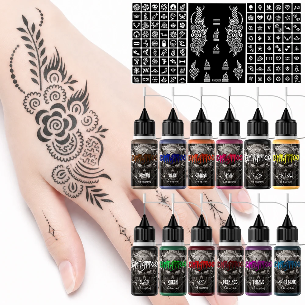 Temporary Tattoo Inks Freehand Painting Gel With 3 Tattoo Stickers Stencil Kit For Makeup Trend Party Tattoo For Hand & Body Art
Temporary Tattoo Inks Freehand Painting Gel With 3 Tattoo Stickers Stencil Kit For Makeup Trend Party Tattoo For Hand & Body Art