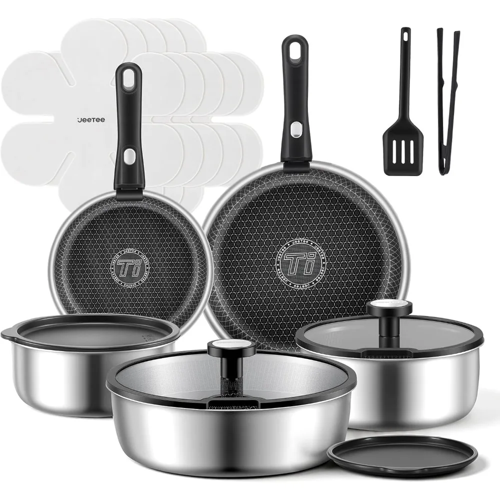 Hybrid Tri-Ply Stainless Steel Cookware Set, 18pcs Pots and Pans Set Non Stick with Detachable Handles, Induction Cookware Set
Hybrid Tri-Ply Stainless Steel Cookware Set, 18pcs Pots and Pans Set Non Stick with Detachable Handles, Induction Cookware Set
