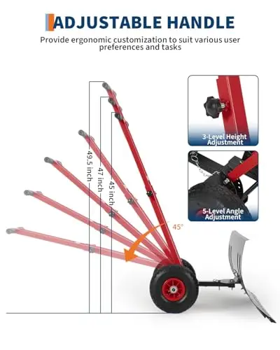 Steel Wheeled Snow Pusher With 5-Position Height And Angle Adjustable Dual Handle, 29.13 Inch Wide For Driveway Yard Clearing
Steel Wheeled Snow Pusher With 5-Position Height And Angle Adjustable Dual Handle, 29.13 Inch Wide For Driveway Yard Clearing