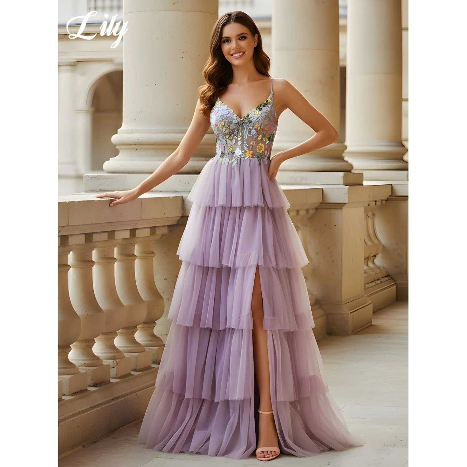 Lily Lilac Floral Print Net Prom Dress A-Line Tiered Side Split Evening Dress Spaghetti Robes De Soirée Formal Gown Customized
Lily Lilac Floral Print Net Prom Dress A-Line Tiered Side Split Evening Dress Spaghetti Robes De Soirée Formal Gown Customized