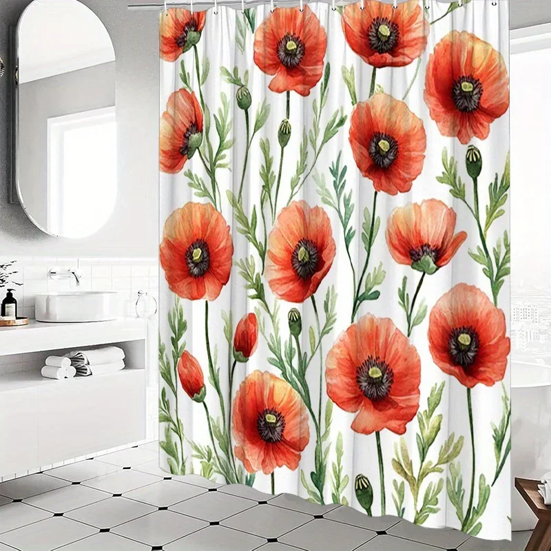 Watercolor Poppies Shower Curtain - Red Flowers with Green Foliage, Soft Polyester,Ethereal Floral Design, Easy Installation
Watercolor Poppies Shower Curtain - Red Flowers with Green Foliage, Soft Polyester,Ethereal Floral Design, Easy Installation