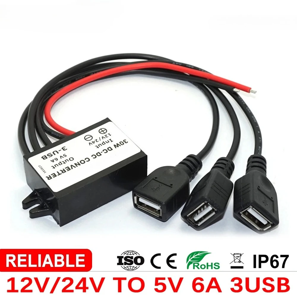 12V 24V to 5V 6A 30W Triple USB DC DC Converter Power Step Down Car Power Output Power Adapter
12V 24V to 5V 6A 30W Triple USB DC DC Converter Power Step Down Car Power Output Power Adapter