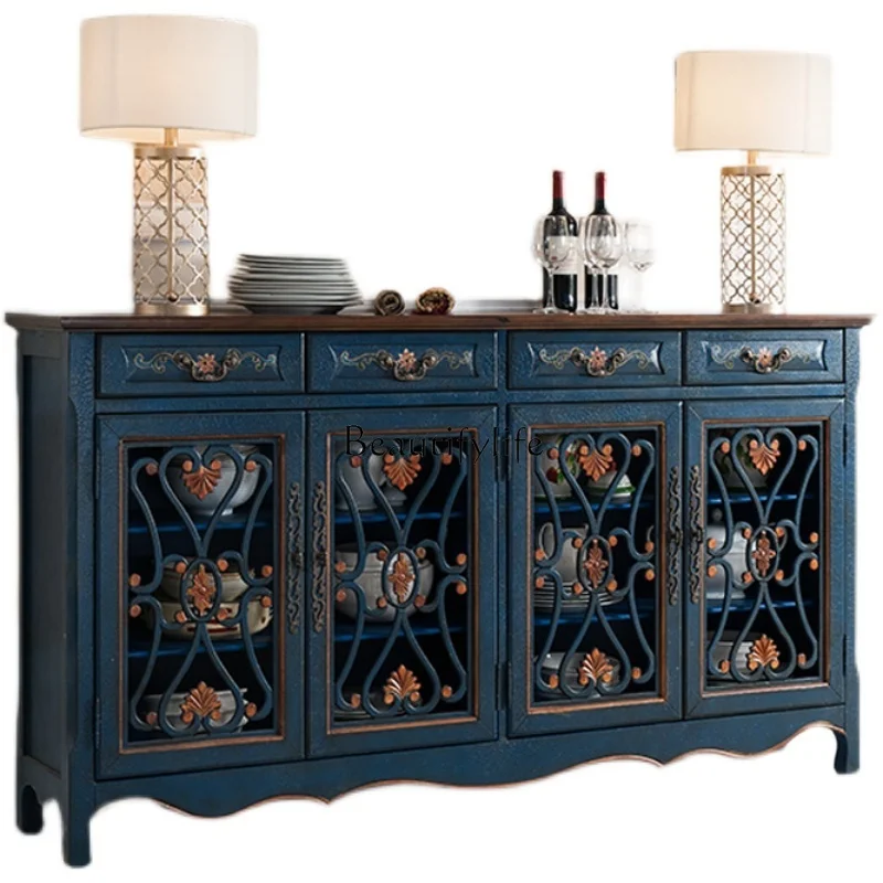 American retro side cabinet with drawers hollow multi-layer solid wood shoe cabinet French
American retro side cabinet with drawers hollow multi-layer solid wood shoe cabinet French