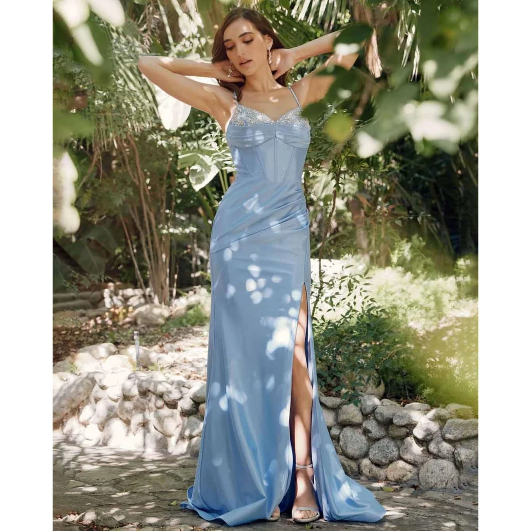 Spaghetti Straps V-neck Prom Dresses With Sequins Satin Backless Lace Up Bodycon Cocktail Dress Elegant Women's Evening Gowns
Spaghetti Straps V-neck Prom Dresses With Sequins Satin Backless Lace Up Bodycon Cocktail Dress Elegant Women's Evening Gowns