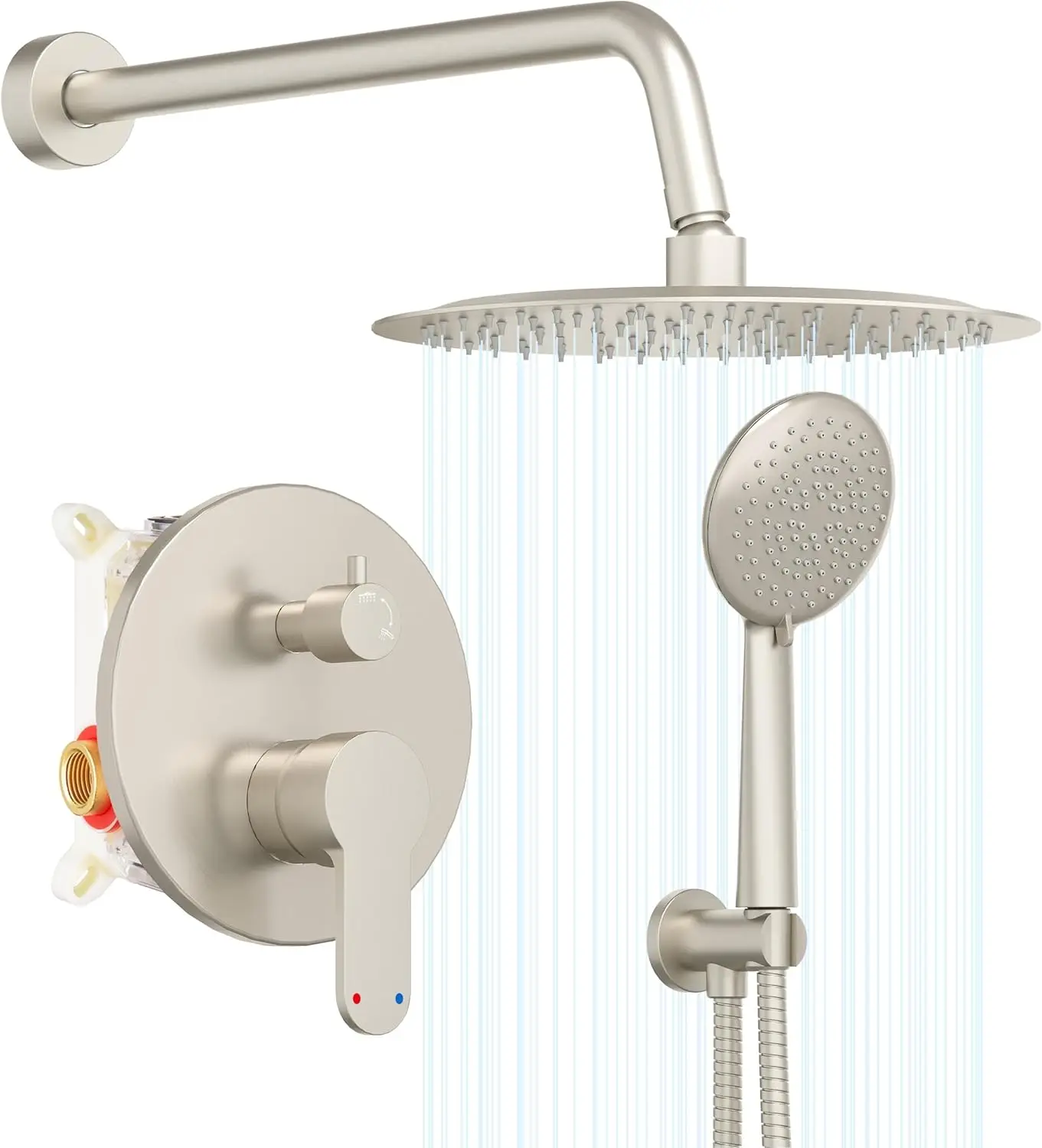 12" Rain Shower Head Set with Pressure Balance Valve, Brushed Nickel, High Pressure, Wall Mounted
12" Rain Shower Head Set with Pressure Balance Valve, Brushed Nickel, High Pressure, Wall Mounted