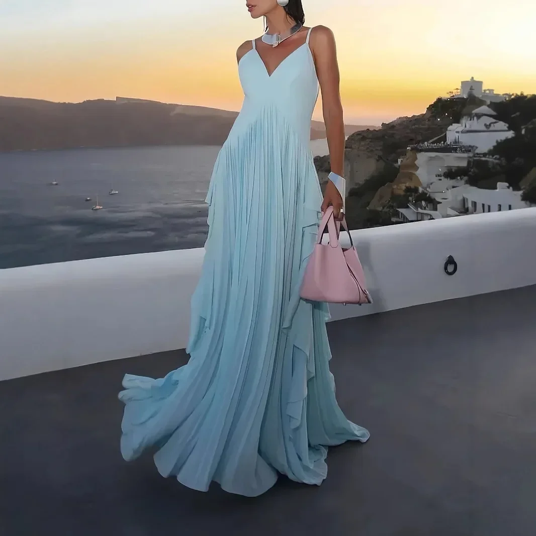 Элегантное многослойное длинное платье со складками, яркое вечернее платье, дизайн без рукавов с V-образным вырезом, юбка длиной до щиколотки с высокой талией
Элегантное многослойное длинное платье со складками, яркое вечернее платье, дизайн без рукавов с V-образным вырезом, юбка длиной до щиколотки с высокой талией