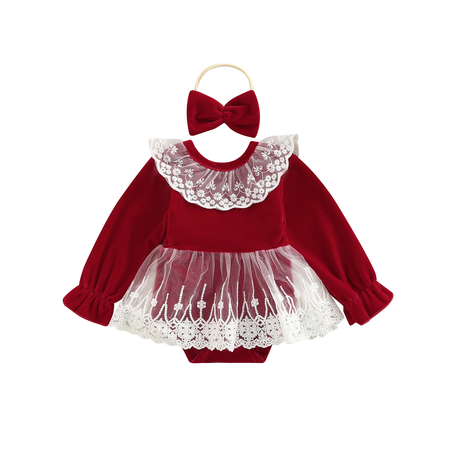 Red Christmas Infant Baby Girls Velvet Romper Lace Patchwork Round Neck Long Sleeve Jumpsuits with Bowknot Headband
Red Christmas Infant Baby Girls Velvet Romper Lace Patchwork Round Neck Long Sleeve Jumpsuits with Bowknot Headband