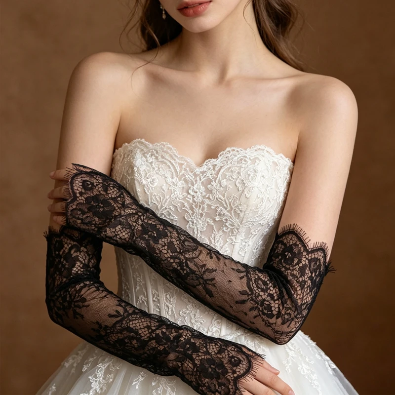 Elegant Eyelash Lace Wedding Dress Long Sleeves Floral Hollow Fingerless Bridal Gloves Party Photo Shoot Costume Accessory
Elegant Eyelash Lace Wedding Dress Long Sleeves Floral Hollow Fingerless Bridal Gloves Party Photo Shoot Costume Accessory