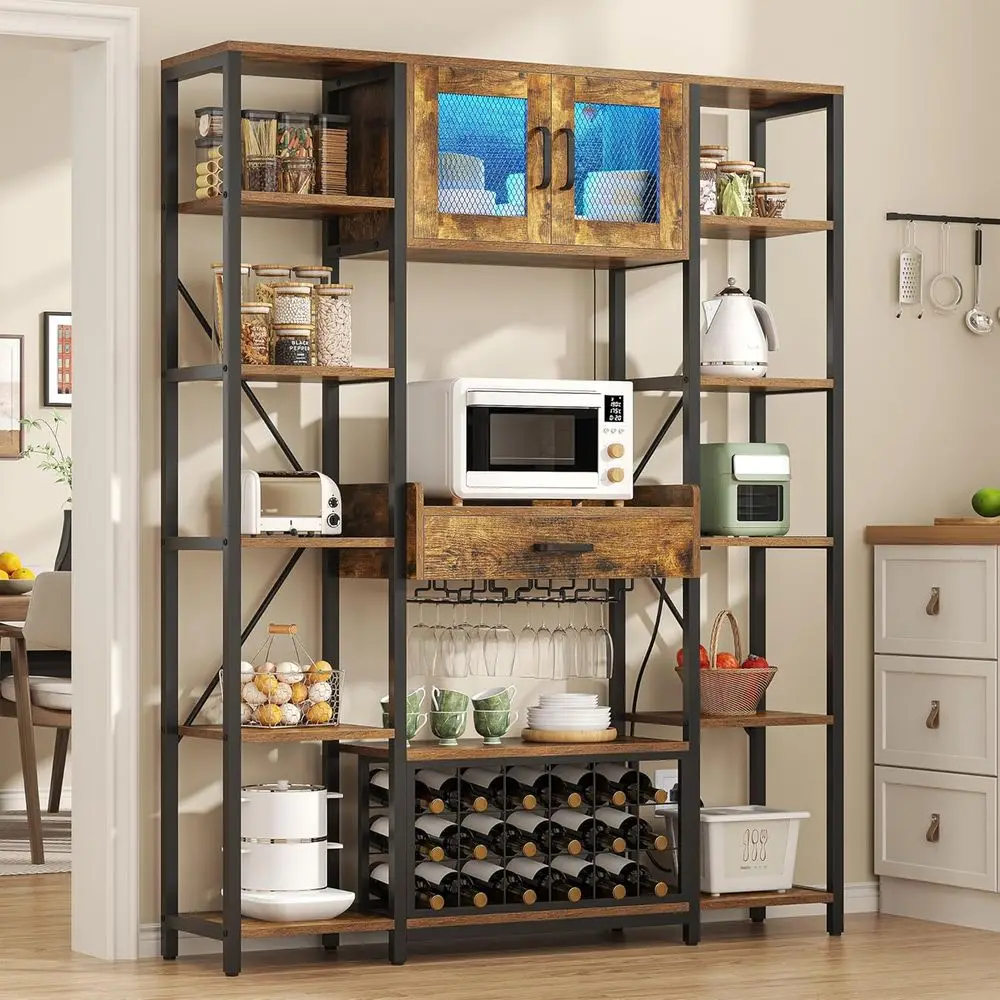 65.35 Tall LED-Lit Wine Bar Cabinet with Drawers, Power Outlets, and Black Finish
65.35 Tall LED-Lit Wine Bar Cabinet with Drawers, Power Outlets, and Black Finish
