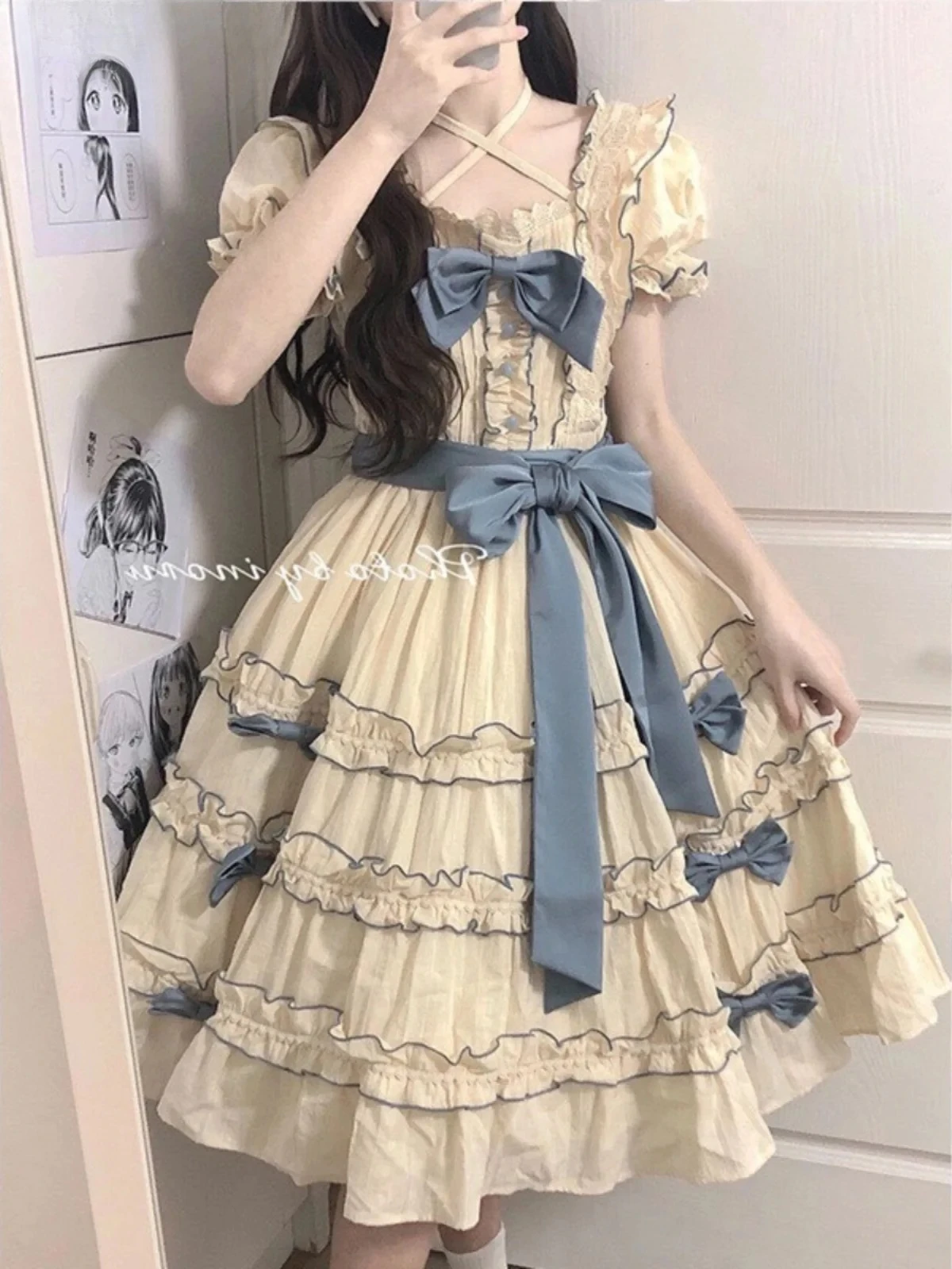 French Lolita Princess Dress Summer 2025 New Bubble Short Sleeve Splicing Lace Bound Bow Waist Elegant Dresses for Women
French Lolita Princess Dress Summer 2025 New Bubble Short Sleeve Splicing Lace Bound Bow Waist Elegant Dresses for Women