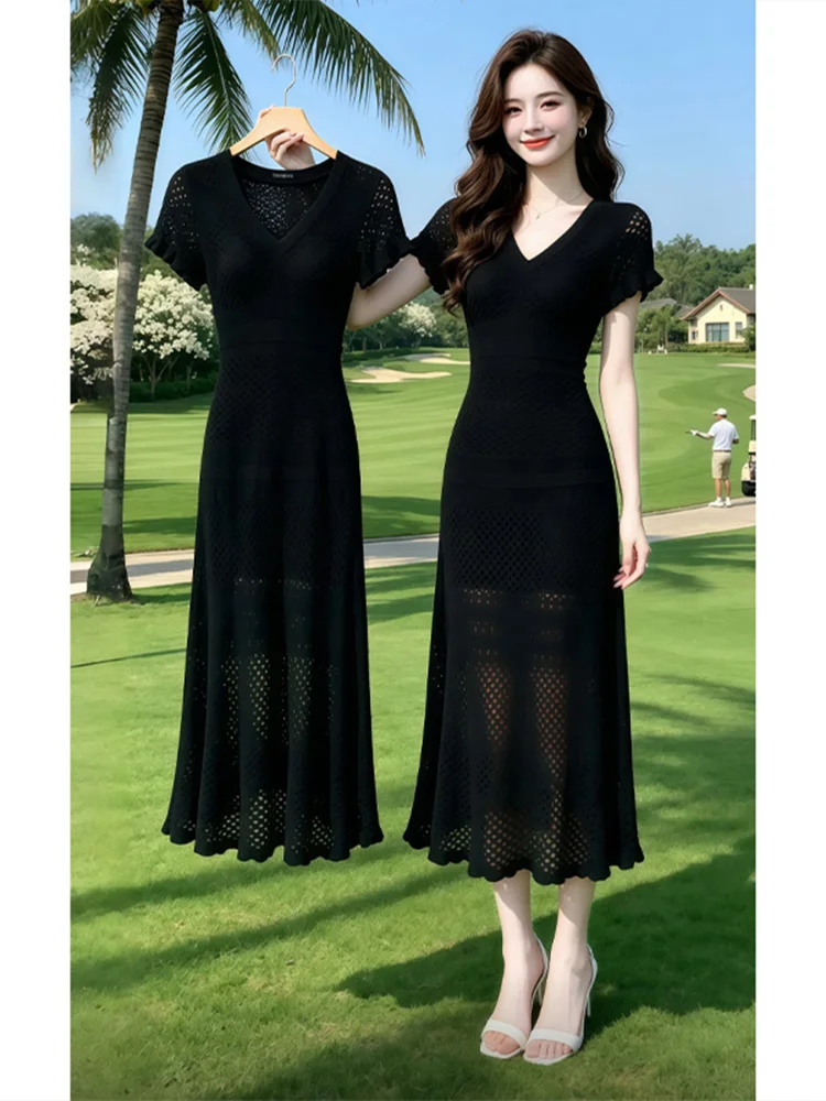 Korean Style Gentle Mature Dress Women Summer New V-neck Hollow out Waist Slimming Knee-length Skirt Casual High Waist Polyes...
Korean Style Gentle Mature Dress Women Summer New V-neck Hollow out Waist Slimming Knee-length Skirt Casual High Waist Polyes...