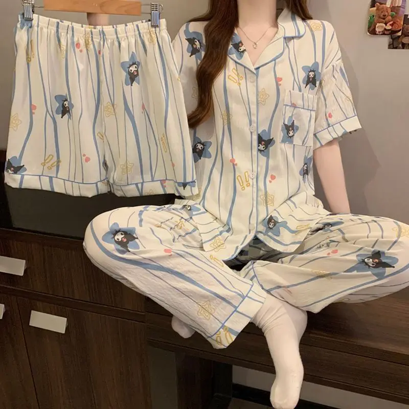 Sanrio Cotton Pajama 3 Piece Kuromi Sleepwear Pant Shorts Short Sleeve Nightwear Kawaii Pyjama Casual Pijama Home Wear New Style
Sanrio Cotton Pajama 3 Piece Kuromi Sleepwear Pant Shorts Short Sleeve Nightwear Kawaii Pyjama Casual Pijama Home Wear New Style