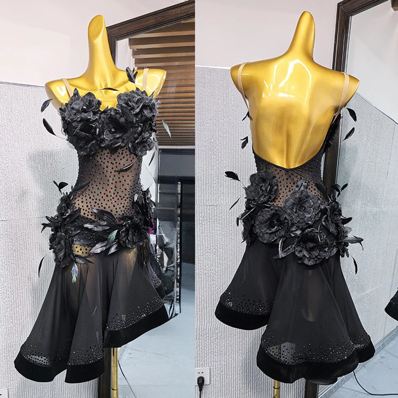 Black Latin Dance Rhinestone Flower Dress Women Competition Clothing Cha Cha Rumba Performance Costume Female Dance Wear NV22447
Black Latin Dance Rhinestone Flower Dress Women Competition Clothing Cha Cha Rumba Performance Costume Female Dance Wear NV22447