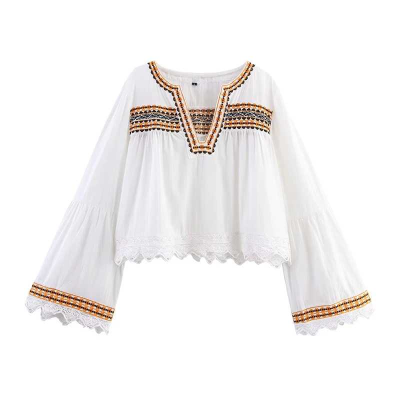 2025 Women Lace Trim White Embroidery Shirt Flare Long Sleeve V Neck Casual Autumn Blouse Crop Top
2025 Women Lace Trim White Embroidery Shirt Flare Long Sleeve V Neck Casual Autumn Blouse Crop Top