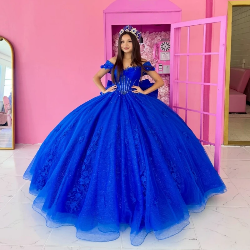 Royal Blue Shiny Ball Gown Quinceanera Dresses Applique Flower Beading Crystal Tiered Tull Bow Corset Off The Shoulder Sweet 16
Royal Blue Shiny Ball Gown Quinceanera Dresses Applique Flower Beading Crystal Tiered Tull Bow Corset Off The Shoulder Sweet 16