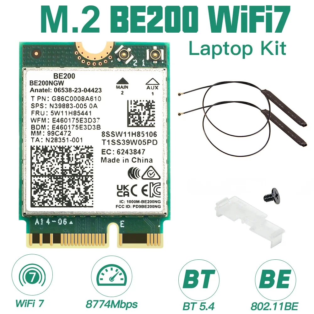WIFI 7 BE200NGW Wireless Wifi Card BE200 M.2 Bluetooth 5.4 802.11AX Tri-Band M.2 NGFF Network adapter Win10/11
WIFI 7 BE200NGW Wireless Wifi Card BE200 M.2 Bluetooth 5.4 802.11AX Tri-Band M.2 NGFF Network adapter Win10/11