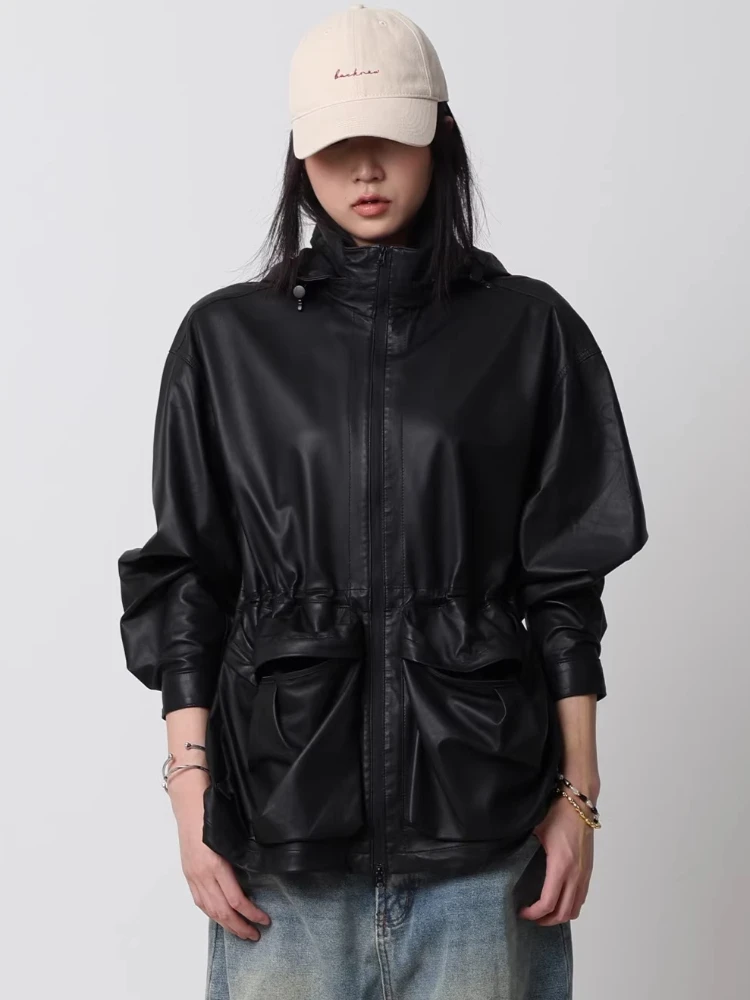 Casual Genuine Leather Jackets for Women Spring Autumn High-end Simple Loose Soft Soft Stand Collar Hooded Real Sheepskin Coat
Casual Genuine Leather Jackets for Women Spring Autumn High-end Simple Loose Soft Soft Stand Collar Hooded Real Sheepskin Coat
