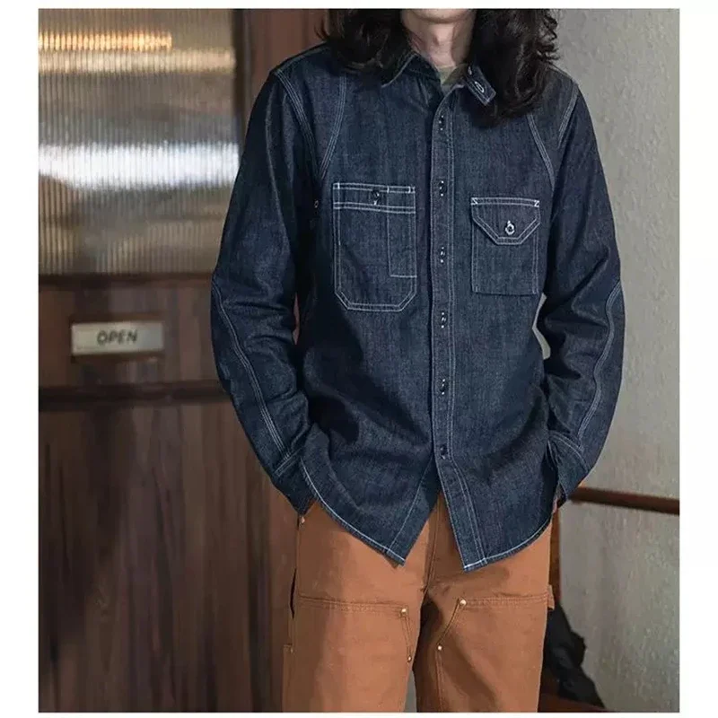 Non Stock 1933 Model Triple Stitch Denim Work Shirt With Cigarette Pocket Vent Holes
Non Stock 1933 Model Triple Stitch Denim Work Shirt With Cigarette Pocket Vent Holes