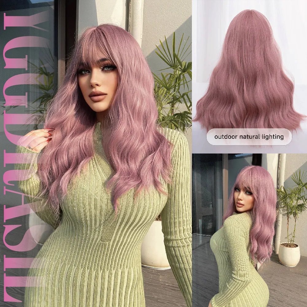 24Inch Purple Pink Color Fantasy Style Synthetic Wigs With Bangs Medium Wavy Hair Wig For Women Daily Use Cosplay Heat Resistant
24Inch Purple Pink Color Fantasy Style Synthetic Wigs With Bangs Medium Wavy Hair Wig For Women Daily Use Cosplay Heat Resistant