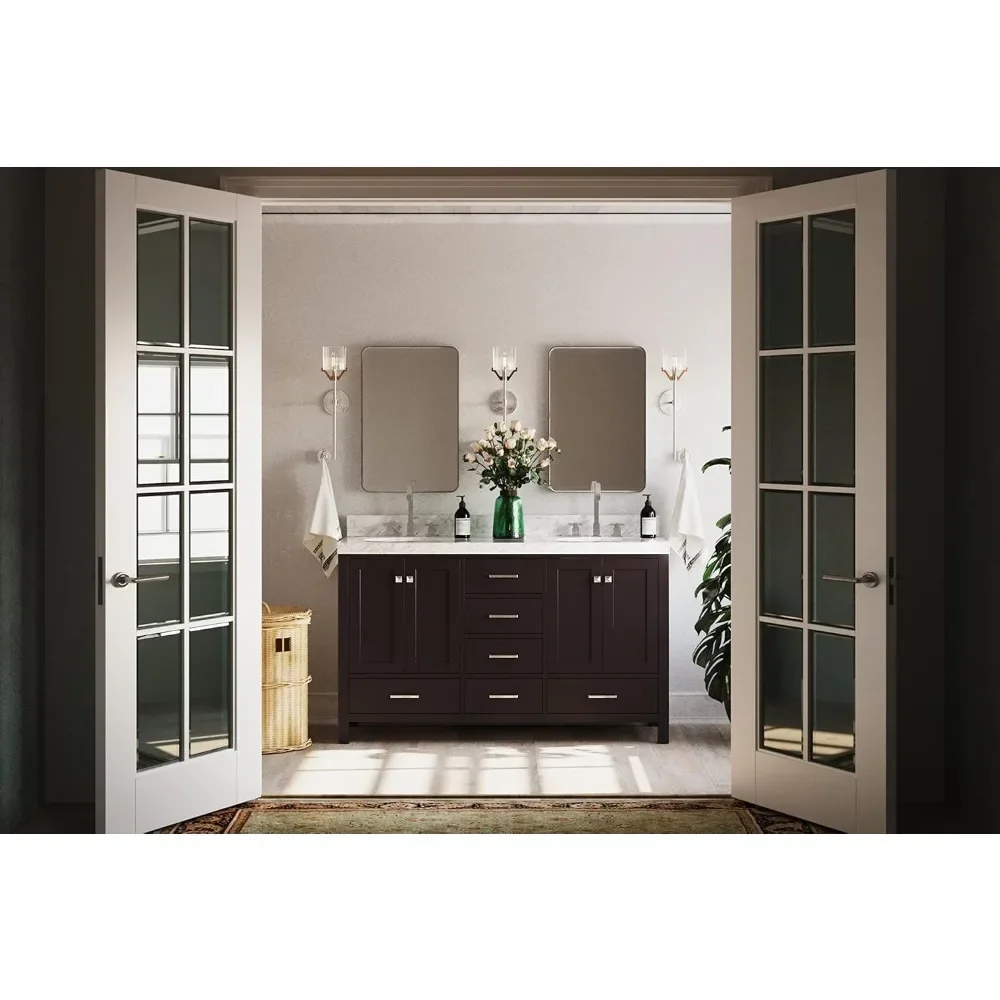 61" Double Bathroom Vanity with Italian Carrara Marble Countertop 4 Soft Closing Doors, 6 Full Extension Dovetail Drawers
61" Double Bathroom Vanity with Italian Carrara Marble Countertop 4 Soft Closing Doors, 6 Full Extension Dovetail Drawers
