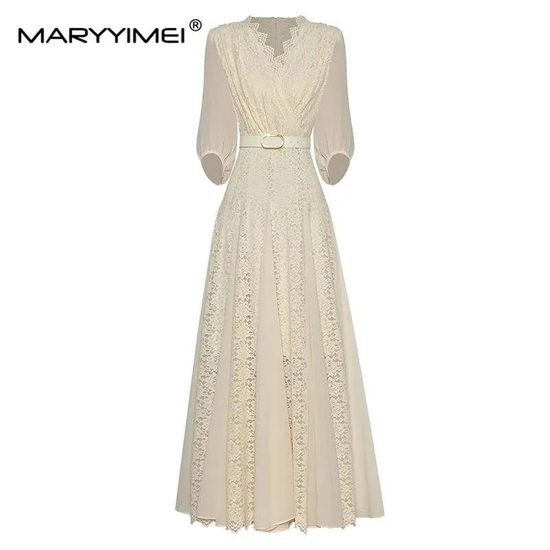 MARYYIMEI Fashion Spring Summer Women's dress V-neck Half sleeve Lace Patchwork Elegant Lace-up Party Long Dresses
MARYYIMEI Fashion Spring Summer Women's dress V-neck Half sleeve Lace Patchwork Elegant Lace-up Party Long Dresses