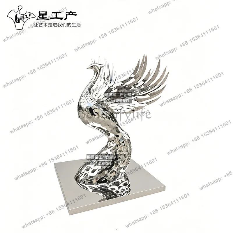 Stainless steel phoenix mirror metal art ornament hotel lobby sculpture
Stainless steel phoenix mirror metal art ornament hotel lobby sculpture
