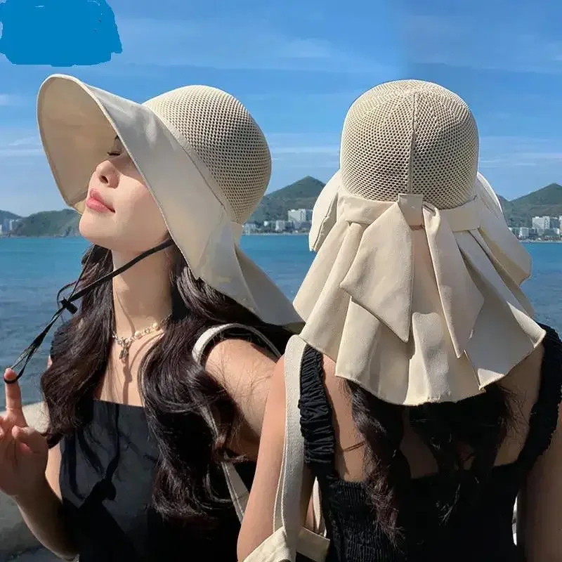Women Hat Summer Bucket Hat With Shawl Lightweight Breathable Mesh Face Neck Protection Bow Big Brim Travel Beach Hat
Women Hat Summer Bucket Hat With Shawl Lightweight Breathable Mesh Face Neck Protection Bow Big Brim Travel Beach Hat