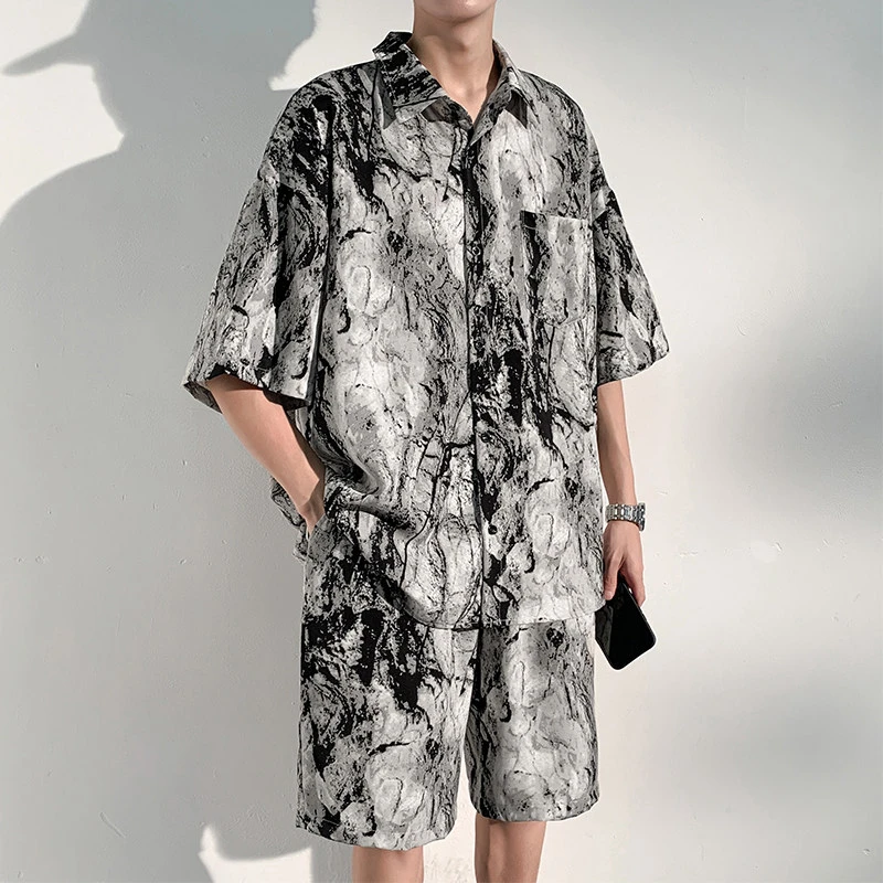 Korean Style Printed Shirts Short Sets Ice Silk Hawaii Graphic Two Piece 2026 Cool Baggy Chic Fashion Man Men's Shorts Set
Korean Style Printed Shirts Short Sets Ice Silk Hawaii Graphic Two Piece 2026 Cool Baggy Chic Fashion Man Men's Shorts Set