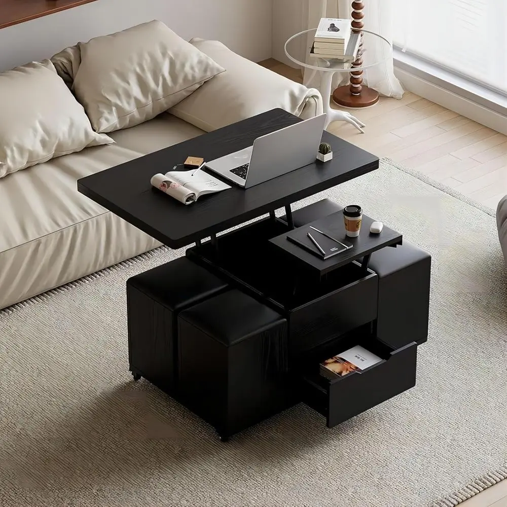 Multifunctional 3-in-1 Coffee Table with Hidden Storage, 4 Stools, and Lockable Wheels for Living Room (Black)
Multifunctional 3-in-1 Coffee Table with Hidden Storage, 4 Stools, and Lockable Wheels for Living Room (Black)