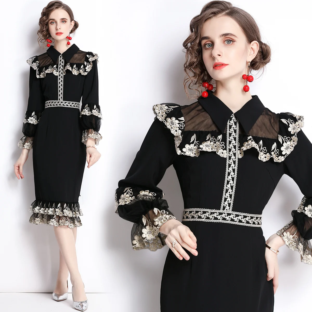 Women's 2023 Summer Runway Embroidered Long Ladies Polo-neck Lantern Mesh Vintage Party Knife Sleeve Fitted Dress
Women's 2023 Summer Runway Embroidered Long Ladies Polo-neck Lantern Mesh Vintage Party Knife Sleeve Fitted Dress