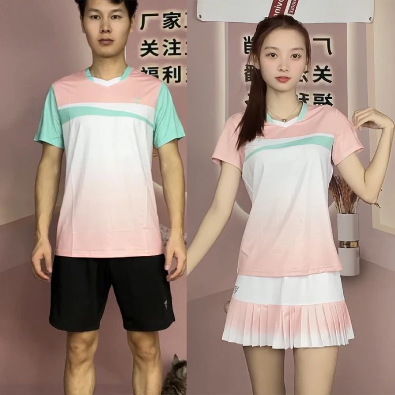 Professional fashion tennis shirt suit men and women quick-drying short-sleeved badminton clothes table tennis game sportswear
Professional fashion tennis shirt suit men and women quick-drying short-sleeved badminton clothes table tennis game sportswear