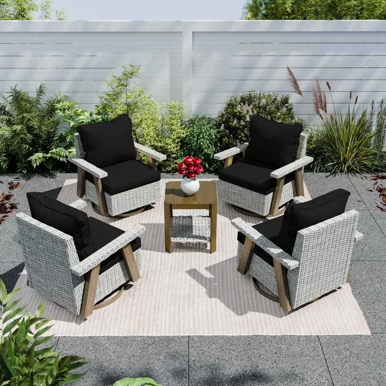 Outdoor Swivel Rocking Chairs Set of 5, 4 Patio Rcoker Rattan Wicker Chairs Patio Furniture Set with Side Table with Covered Cus
Outdoor Swivel Rocking Chairs Set of 5, 4 Patio Rcoker Rattan Wicker Chairs Patio Furniture Set with Side Table with Covered Cus