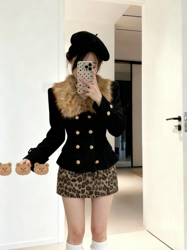Black Fur Collar Short Woolen Coat Women's Autumn Winter Fashion High Waist Skirt Set French Style Adult Female Outerwear
Black Fur Collar Short Woolen Coat Women's Autumn Winter Fashion High Waist Skirt Set French Style Adult Female Outerwear