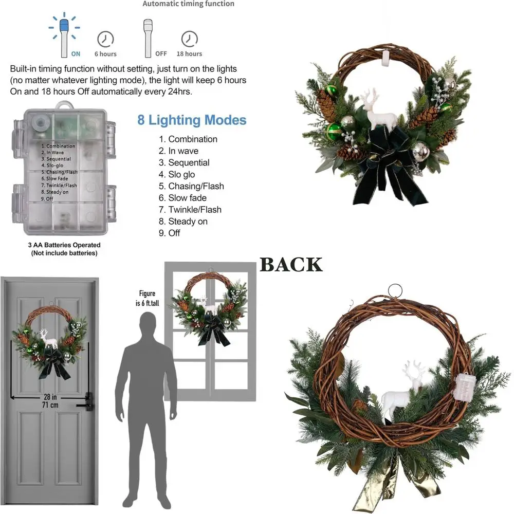 Handcrafted 28 Christmas Wreath with Deer Bow and Pinecone Ornaments for Front Door, Suitable for Indoor and Outdoor Use
Handcrafted 28 Christmas Wreath with Deer Bow and Pinecone Ornaments for Front Door, Suitable for Indoor and Outdoor Use
