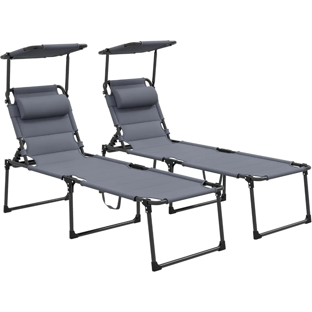 2 Pieces Outdoor Lounge Chair, Adjustable Backrest Folding Chaise Lounge, Cushioned Tanning Chair with Sunshade Roof
2 Pieces Outdoor Lounge Chair, Adjustable Backrest Folding Chaise Lounge, Cushioned Tanning Chair with Sunshade Roof