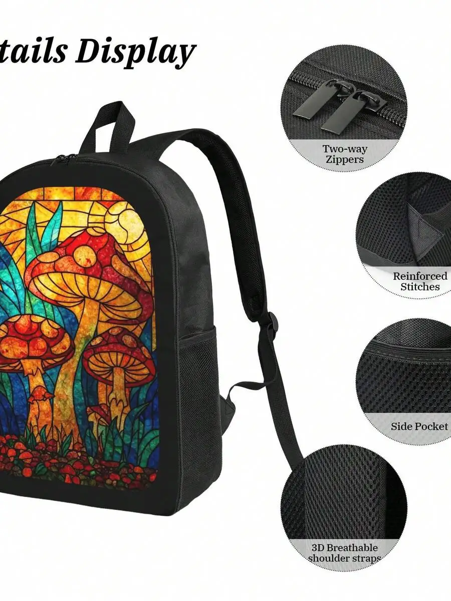 Stained Glass Mushroom Print Backpack For Adults - Black, Nylon, 2-Way Zipper, Breathable Shoulder Straps
Stained Glass Mushroom Print Backpack For Adults - Black, Nylon, 2-Way Zipper, Breathable Shoulder Straps