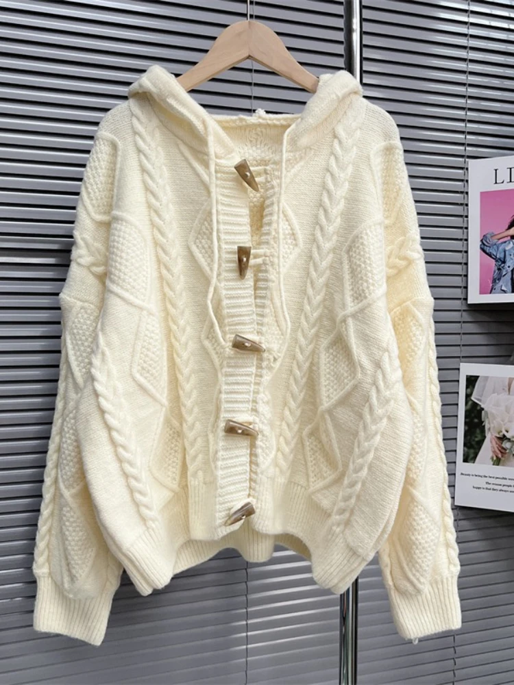Preppy Style Sweaters Hooded Horn Button Long Sleeve Solid Color All Match Cardigan 2025 New Knit Tops Loose Women's Clothing
Preppy Style Sweaters Hooded Horn Button Long Sleeve Solid Color All Match Cardigan 2025 New Knit Tops Loose Women's Clothing