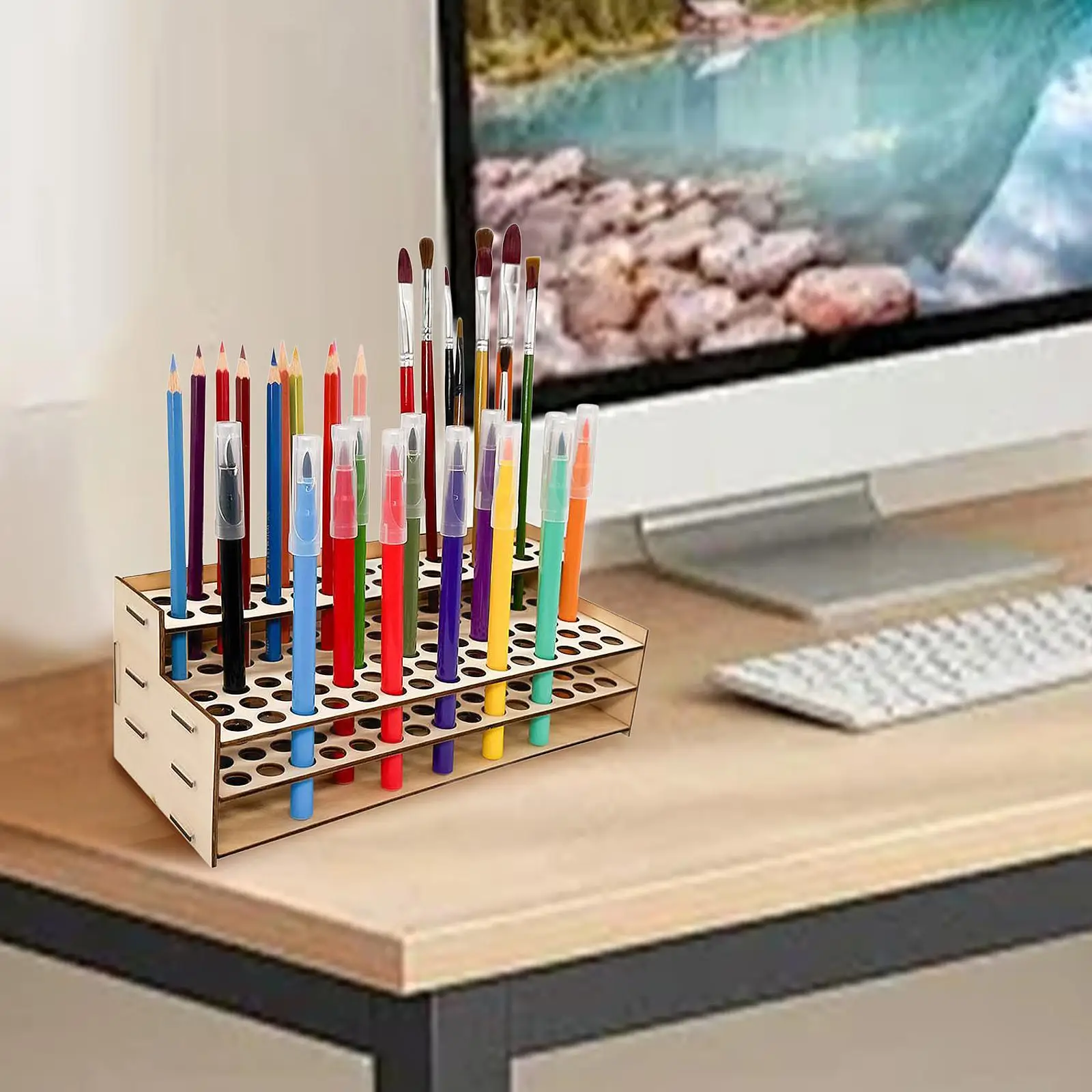 Wooden Brush Holder Easy to Install Portable Art Supplies Organizer Paintbrush Stand for Home Office Colored Pencils
Wooden Brush Holder Easy to Install Portable Art Supplies Organizer Paintbrush Stand for Home Office Colored Pencils