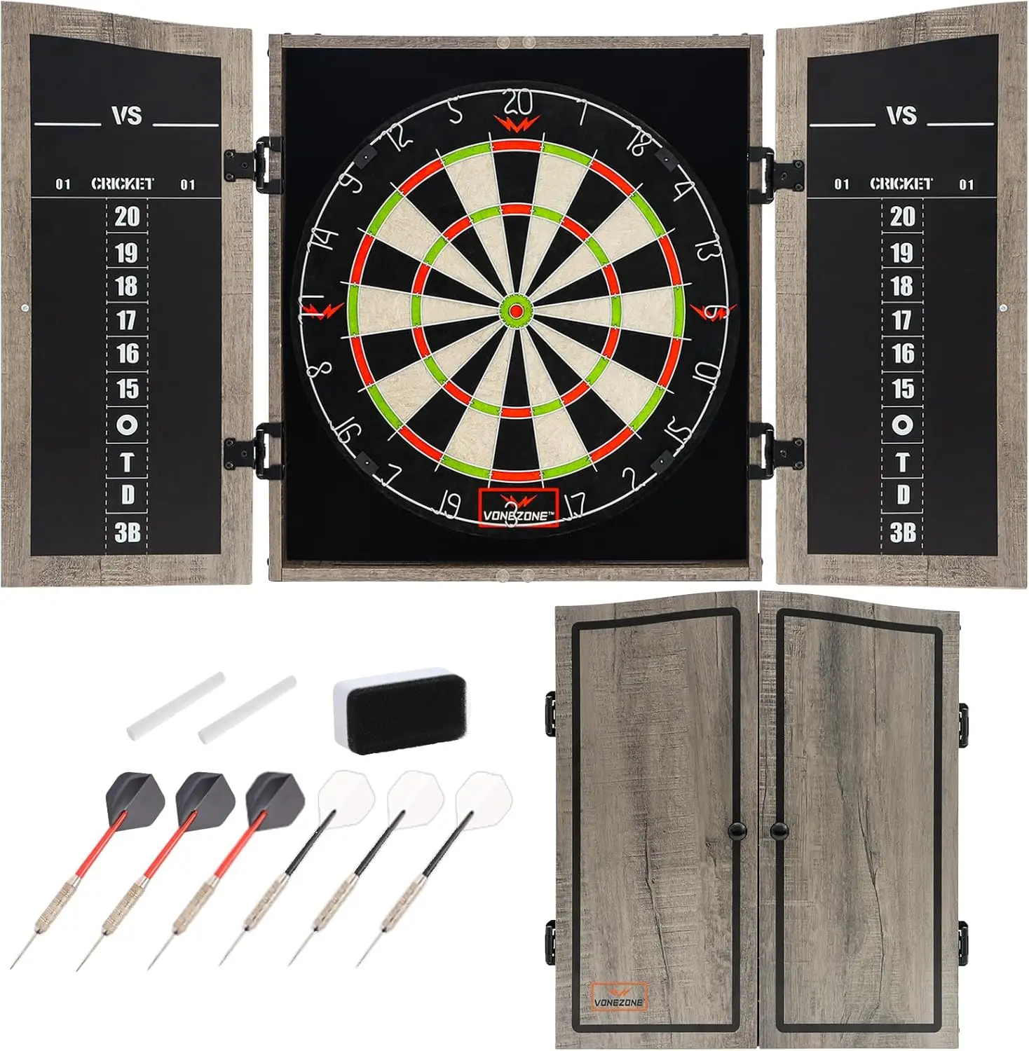 18" Sisal Dartboard Cabinet Set - Easy Assembly, 6 Darts & Chalk, Gray
18" Sisal Dartboard Cabinet Set - Easy Assembly, 6 Darts & Chalk, Gray