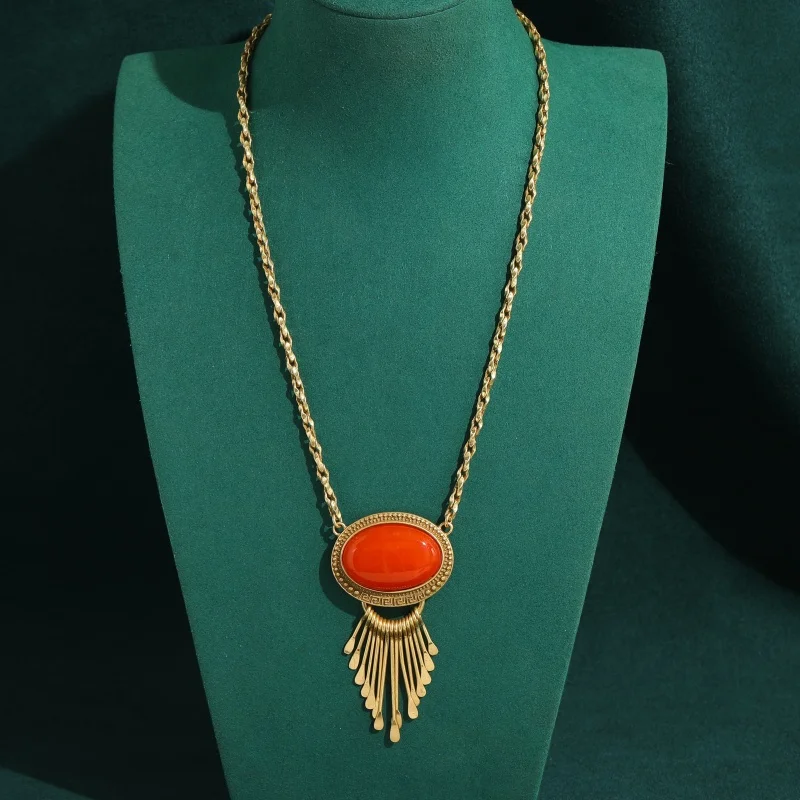 Vintage Natural Stone Orange Pendent Tassel Necklace Gold Color Long Key High Luxury Woman Birthday Classic Jewelry Quality 2026
Vintage Natural Stone Orange Pendent Tassel Necklace Gold Color Long Key High Luxury Woman Birthday Classic Jewelry Quality 2026